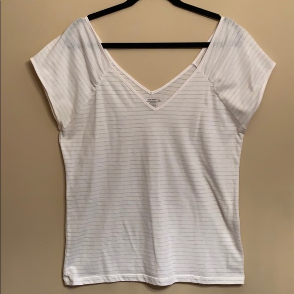 Old Navy wide V-neck Tee with silver stripes - Picture 1 of 4